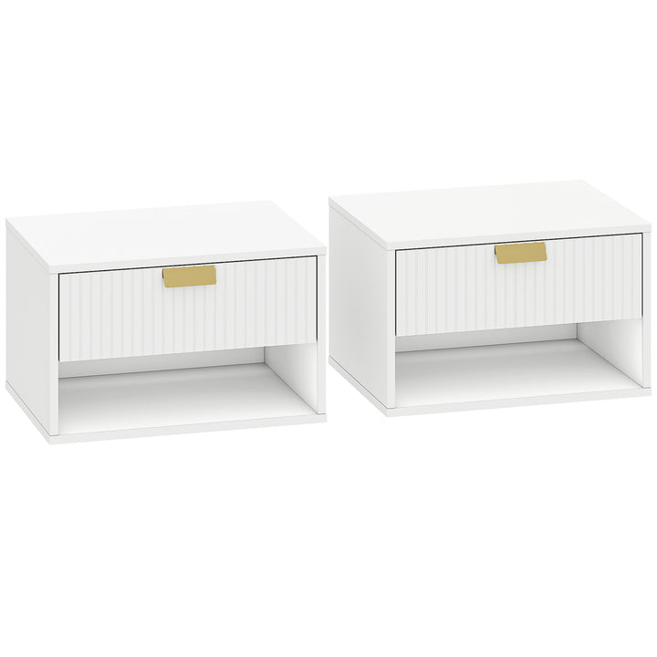Set of 2 Wall Mounted Nightstands, Floating Bedside Tables with Fluted