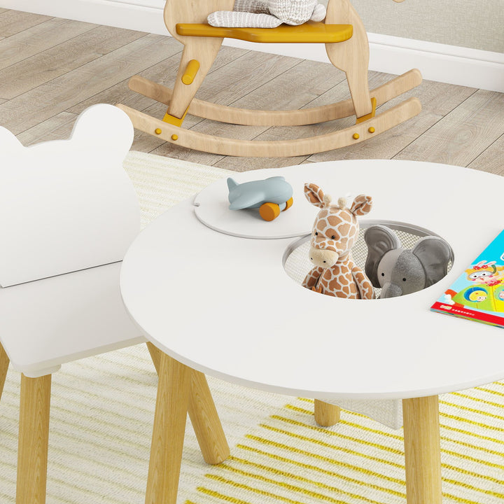 3-Piece Kids Activity Table Set with Centre Mesh Bag, Bear-Shaped Back