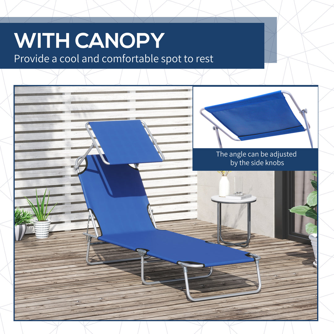 Single Sun Lounger, with Awning and Reclining Back - Blue