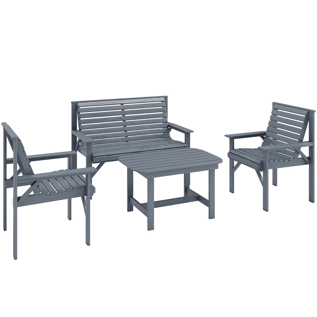 4 Piece Wooden Garden Furniture Set, Outdoor Garden Sofa Set with 2 Ar