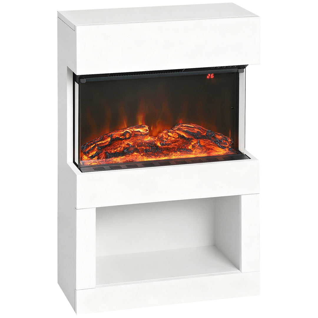 HOMCOM Electric Fireplace with 3D Flame Effect, 6 Colours & 3 Brightness Levels, 1000W/2000W White Electric Fire and Mantel Reach up to 30㎡ Space with Remote & Timer, 3 Sided View for Living Room