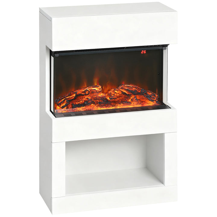 HOMCOM Electric Fireplace with 3D Flame Effect, 6 Colours & 3 Brightness Levels, 1000W/2000W White Electric Fire and Mantel Reach up to 30㎡ Space with Remote & Timer, 3 Sided View for Living Room