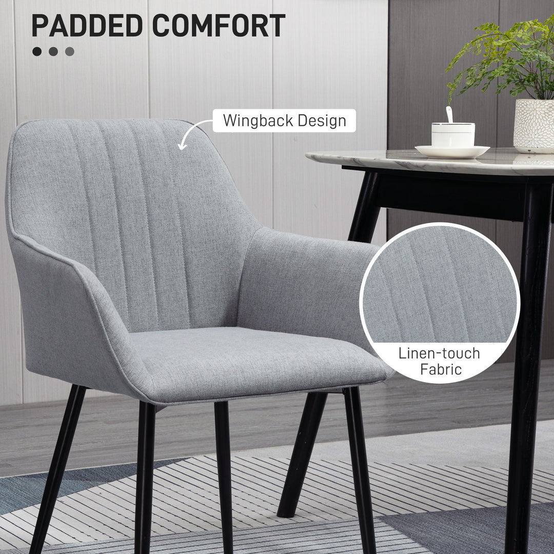 Dining Chairs Set of 4, Upholstered Linen Fabric Kitchen Chairs with Metal Legs for Living Room Dining Room, Light Grey