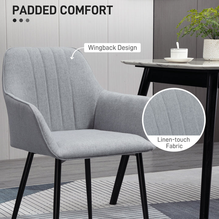 Dining Chairs Set of 4, Upholstered Linen Fabric Kitchen Chairs with Metal Legs for Living Room Dining Room, Light Grey