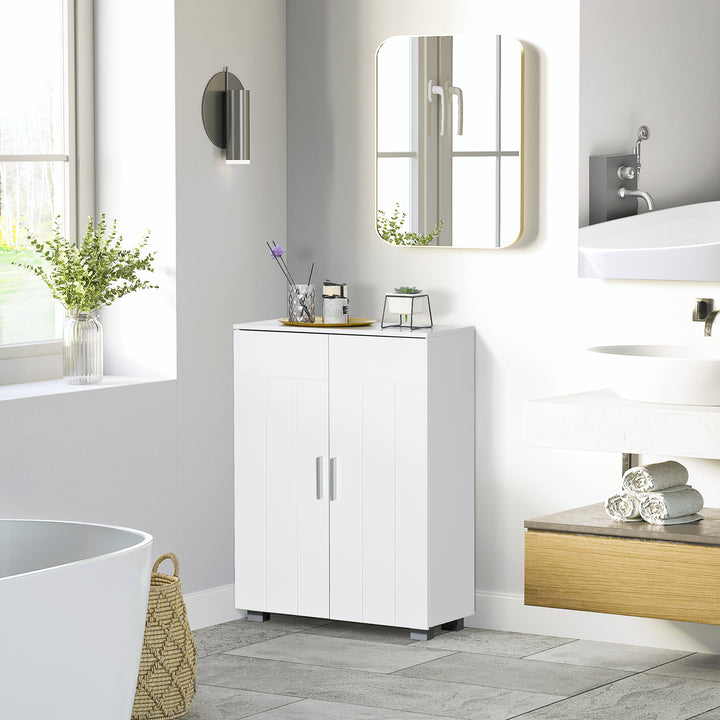 kleankin Modern Free Standing Bathroom Linen Cabinet, Storage Cupboard with 3 Tier Shelves, White.