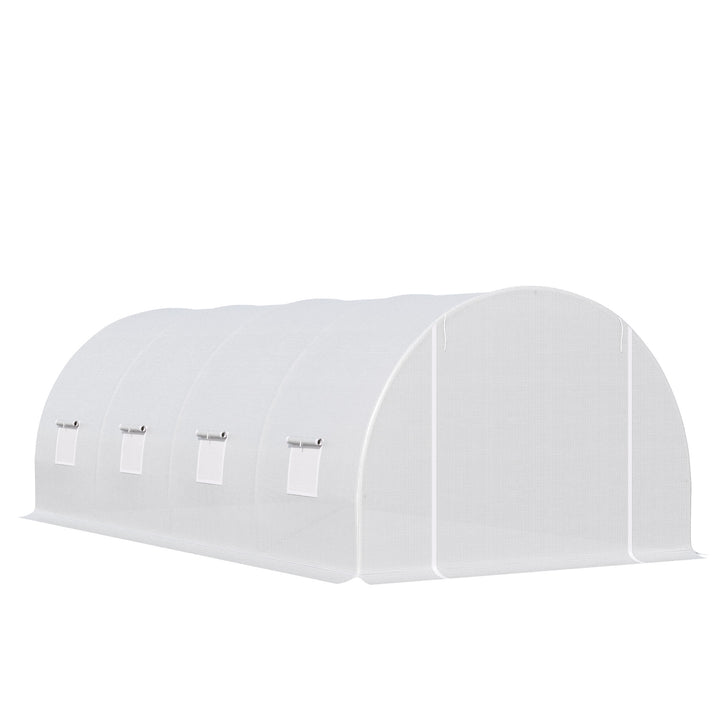 Outsunny 6 x 3 x 2 m Large Walk-In Greenhouse Garden Polytunnel Greenhouse with Metal Frame, Zippered Door and Roll Up Windows, White