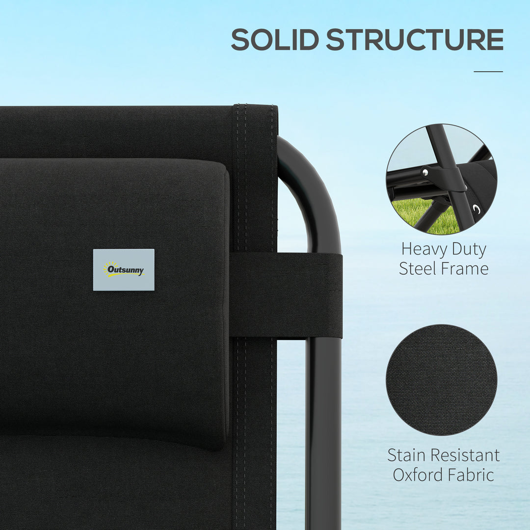 Zero Gravity Lounger Chair Set of 2, Folding Reclining Patio Chair with Padded Seat, Cup Holder, Soft Cushion and Headrest for Poolside, Camping, Black