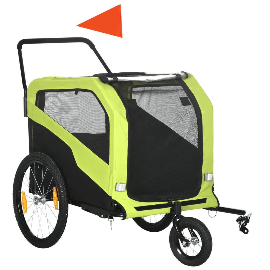Dog Bike Trailer, 2 in 1 Dog Stroller for Large Dogs with Hitch, Quick-release 20" Wheels, Pet Bicycle Cart Trolley Carrier for Travel, Green