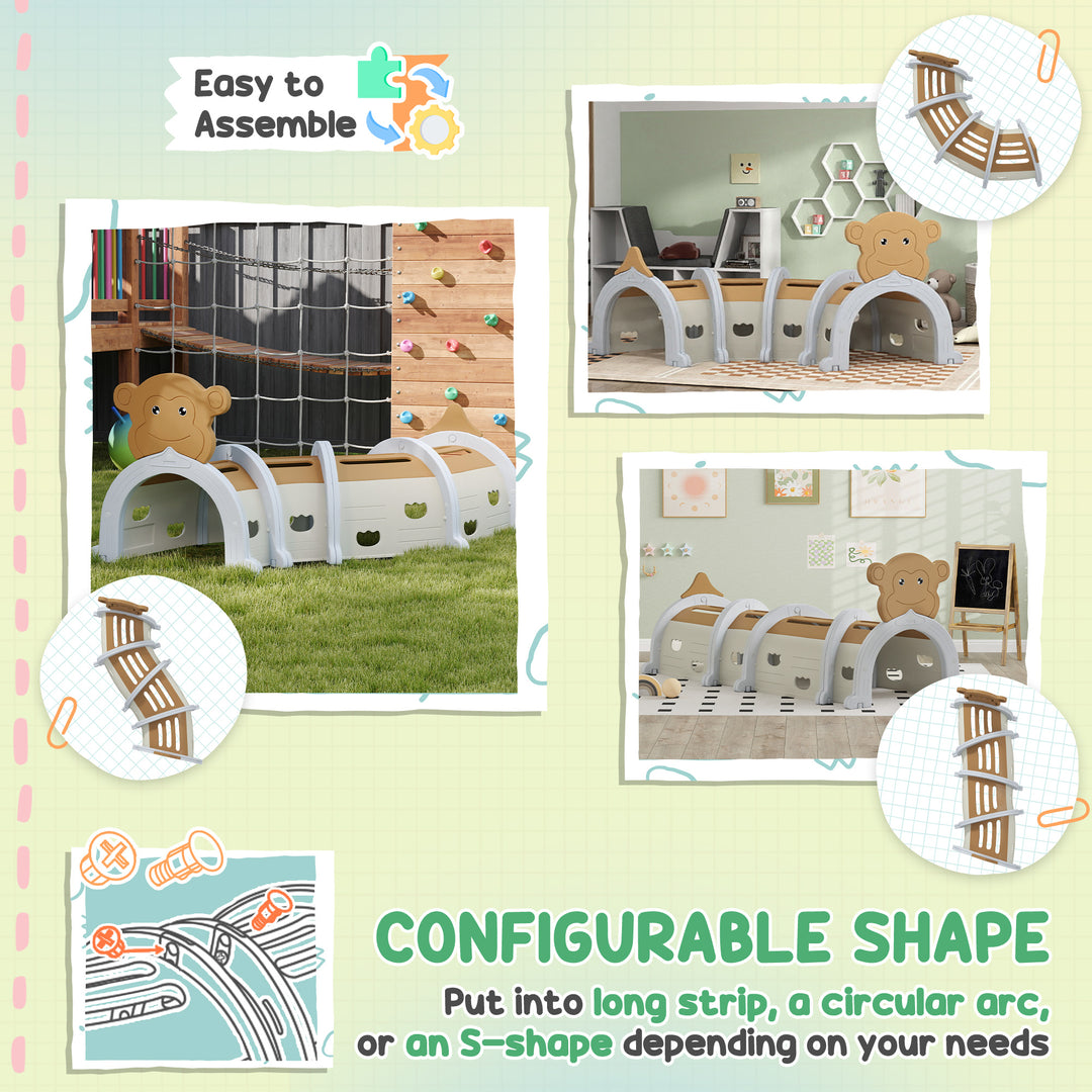 AIYAPLAY Monkey-Design Kids Play Tunnel for Crawling, Climbing, for ages 3-6 Years, Brown