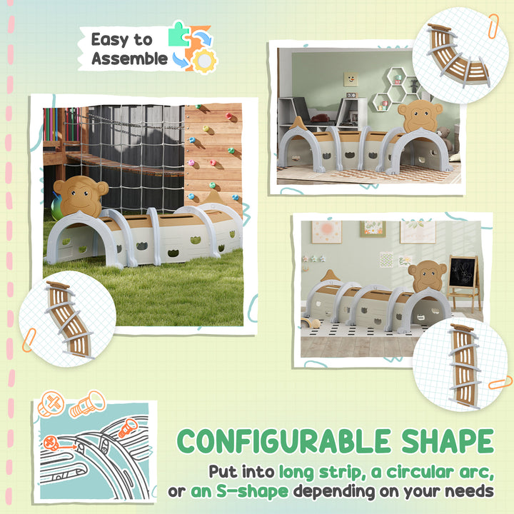 AIYAPLAY Monkey-Design Kids Play Tunnel for Crawling, Climbing, for ages 3-6 Years, Brown