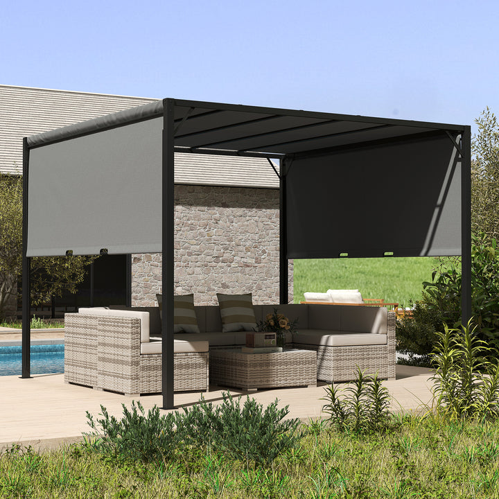 3 X 3 Meters Pergola with Retractable Roof, Garden Gazebo with Adjustable Sun Shade Canopy and Steel Frame, Charcoal Grey