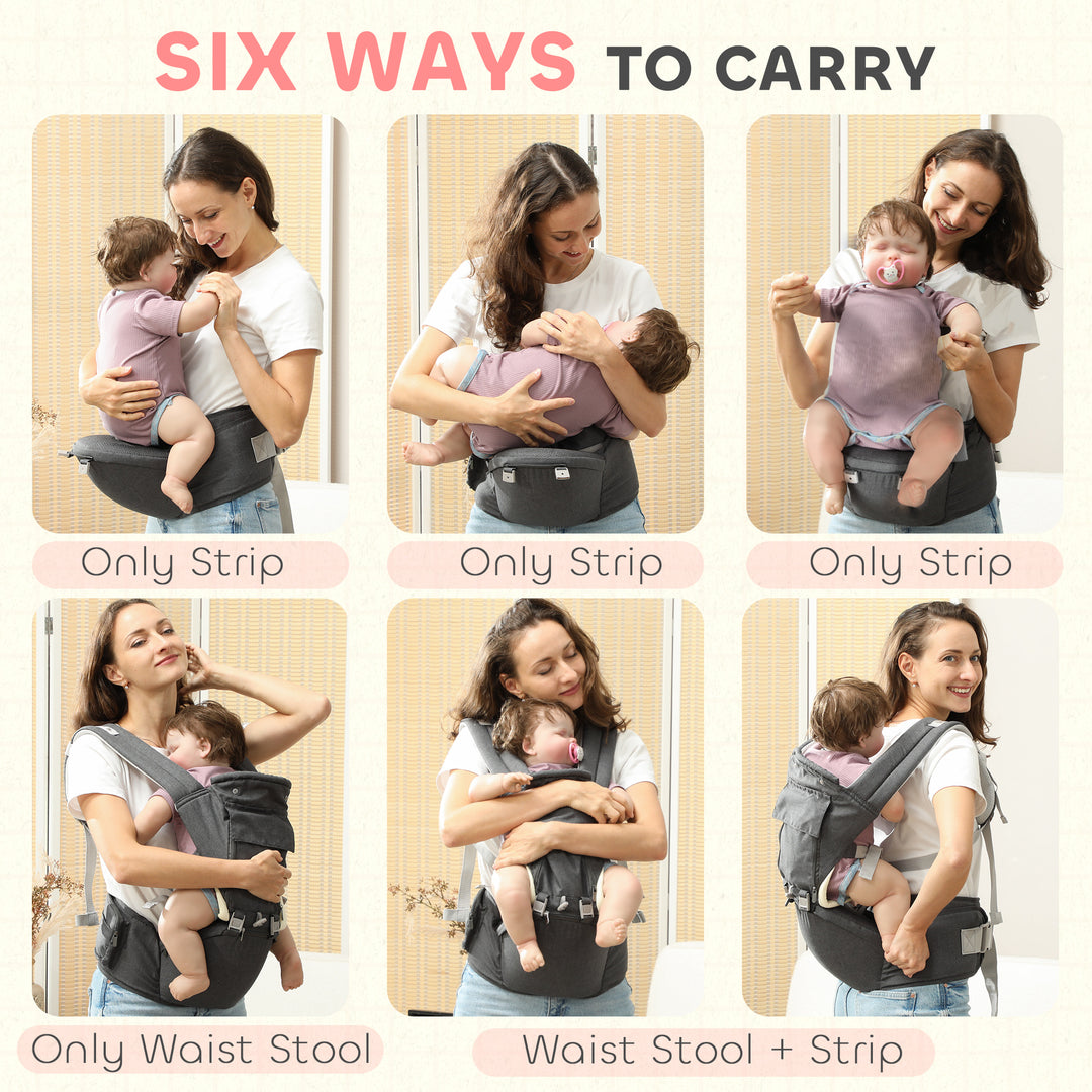 AIYAPLAY 6 in 1 Baby Carrier Newborn to Toddler with Removable Seat for 0-36 Months, Up to 15kg, Grey | Aosom UK