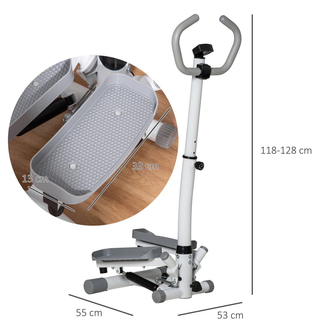 MCL Adjustable Twist Stepper Aerobic Ab Exercise Fitness Workout Machine w/ LCD Screen, Height Adjust Handlebars for Home Gym, White and Grey