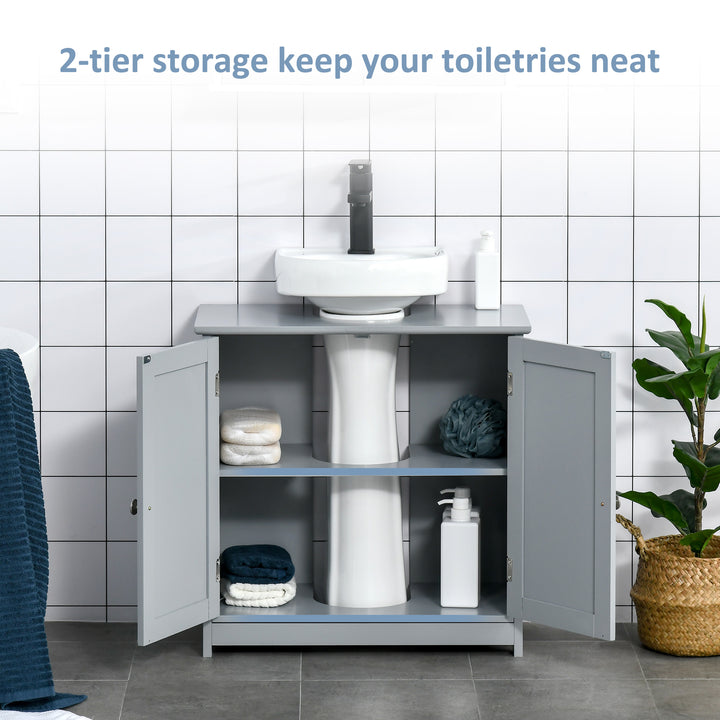 60x60cm Under-Sink Storage Cabinet w/ Adjustable Shelf Handles Drain Hole Bathroom Cabinet Space Saver Organizer Grey