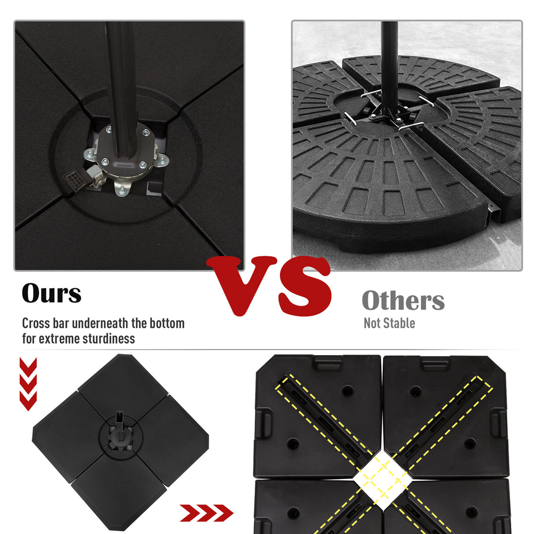 Set of 4 Parasol Base Stand Weights for Cantilever Parasols, Water and Sand Filled, Up to 120kg, Black