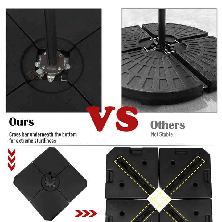 Set of 4 Parasol Base Stand Weights for Cantilever Parasols, Water and Sand Filled, Up to 120kg, Black
