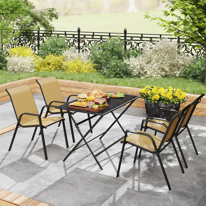 Four-Piece Stacking Rattan Garden Seat Set - Khaki
