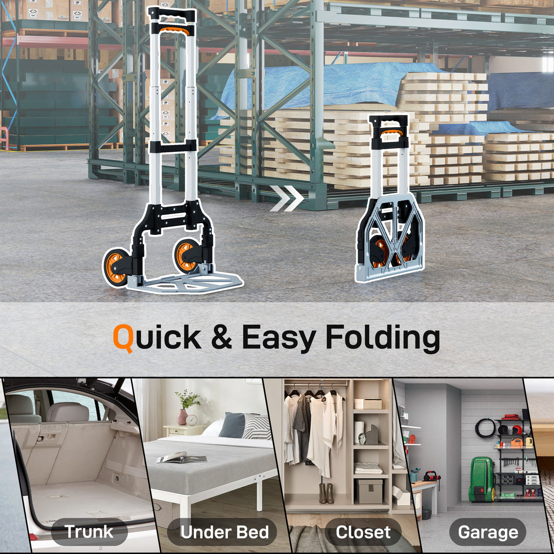 MCL Folding Sack Truck, 70kg Lightweight Hand Truck with Wheels, Foldable Trolley Cart with Telescoping Handle for Warehouse, Office, Luggage, Silver Tone