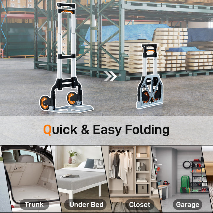 MCL Folding Sack Truck, 70kg Lightweight Hand Truck with Wheels, Foldable Trolley Cart with Telescoping Handle for Warehouse, Office, Luggage, Silver Tone