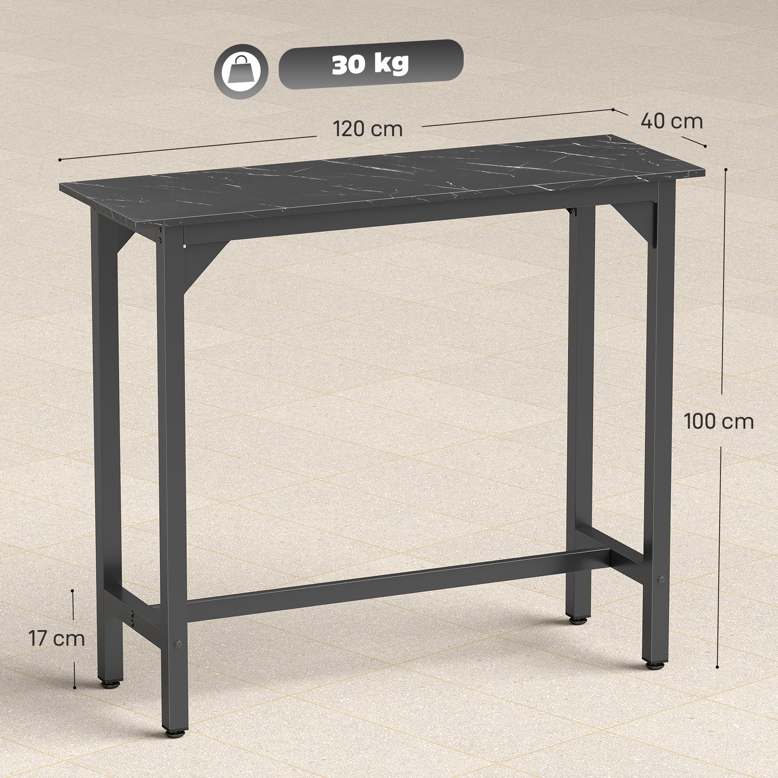 Rectangular Bar Table, Marble Effect Pub Coffee Table for Small Space,