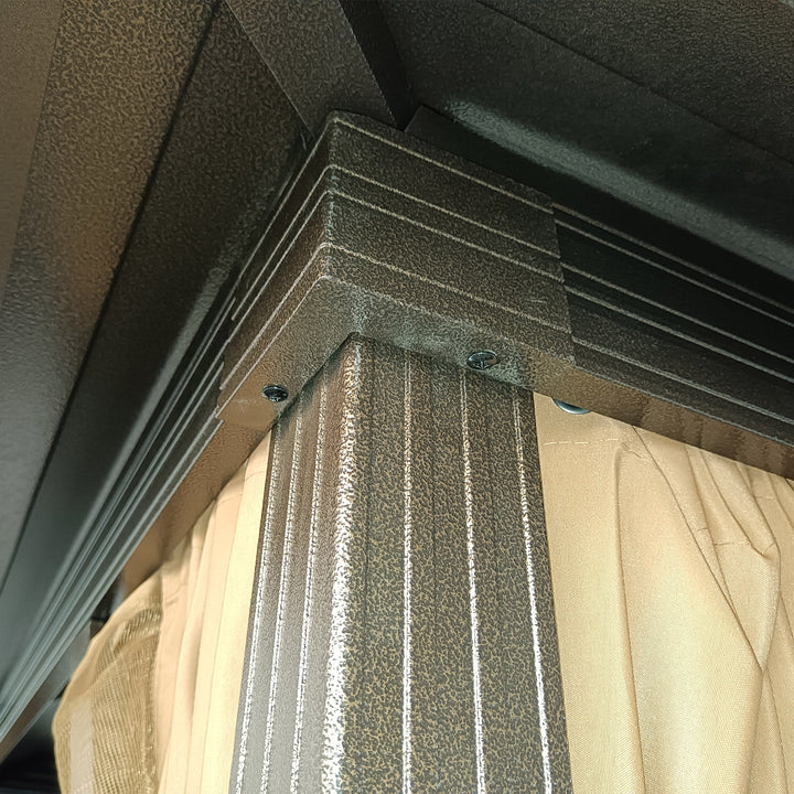3 x 3(m) Metal Hardtop Gazebo, with Curtains and Accessories - Brown