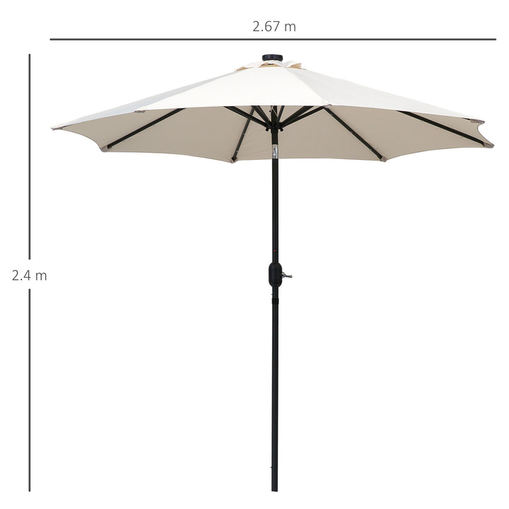 2.7m Patio Garden Umbrella Outdoor Parasol with Tilt Crank and 24 LEDs Lights (Cream)