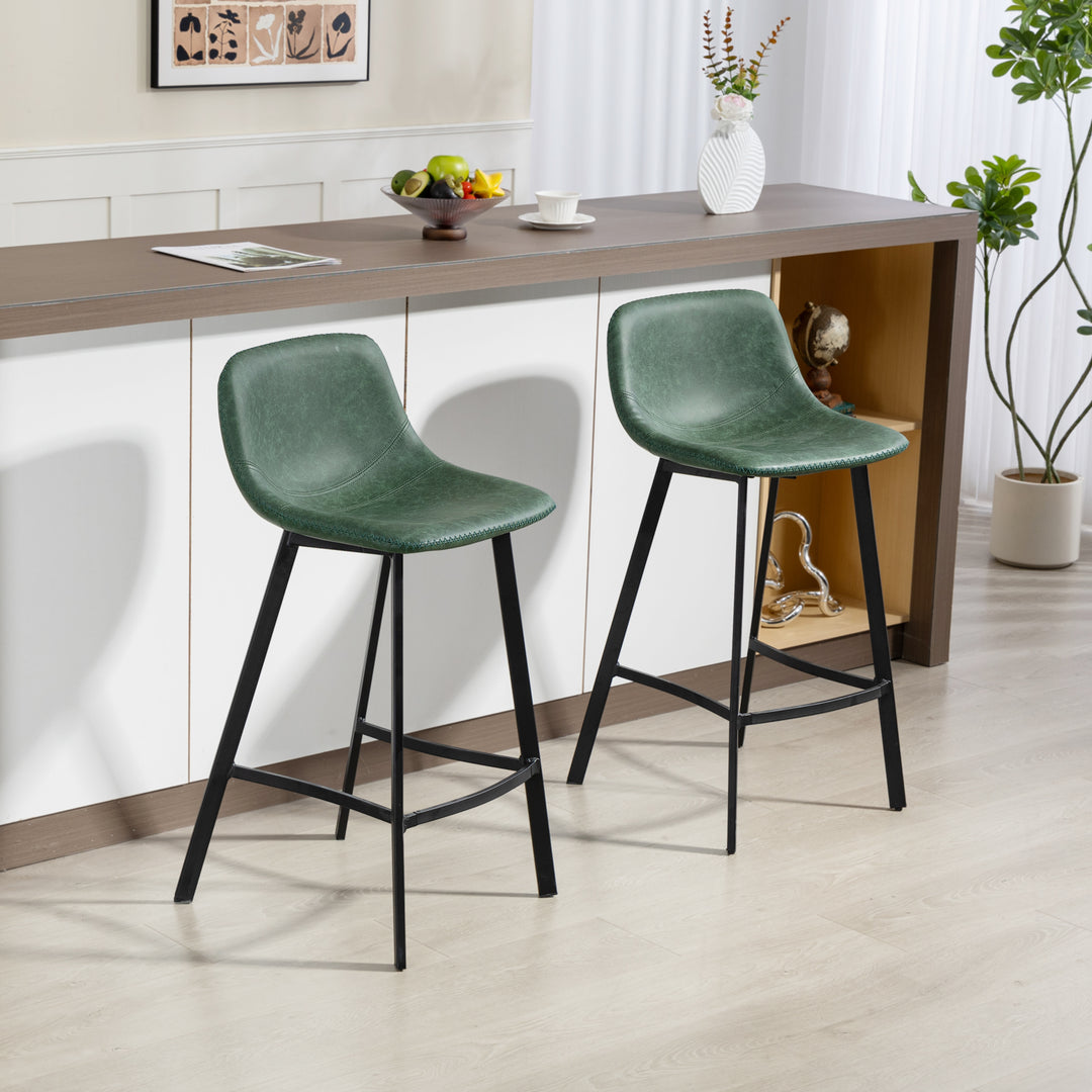MCL Bar Stools Set of 2, PU Leather Dining Stools with Backrest, Footrest, for Kitchen, Counter, Breakfast Bar, Green