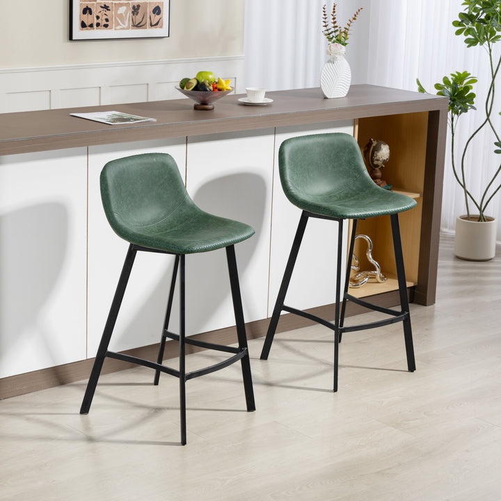 MCL Bar Stools Set of 2, PU Leather Dining Stools with Backrest, Footrest, for Kitchen, Counter, Breakfast Bar, Green