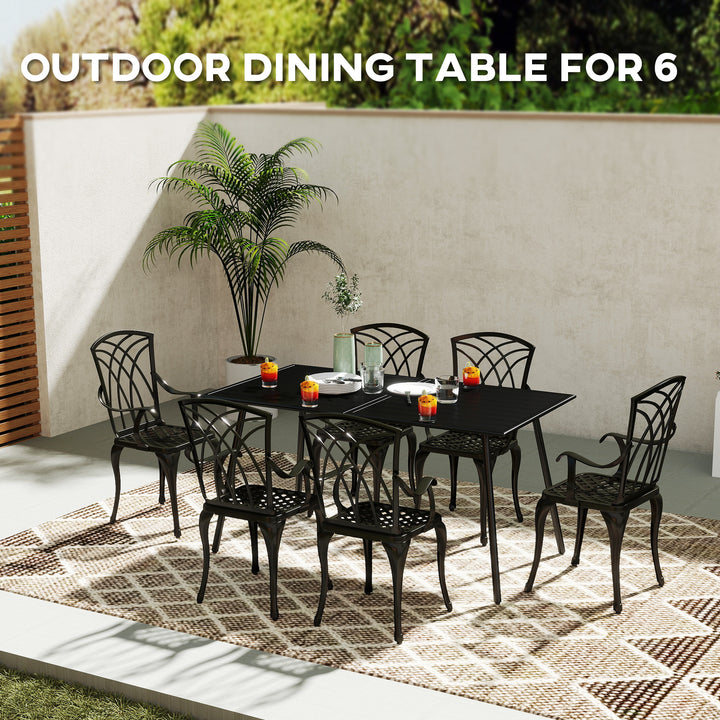 Rectangle Garden Table with Slat Top, Steel Frame, Outdoor Table for 6 Person, 150 x 80 x 74 cm, Black