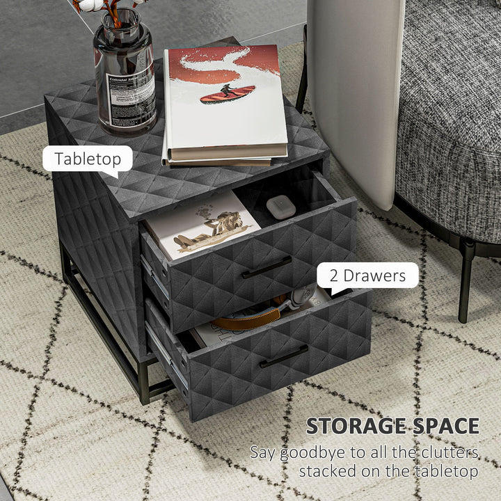 Bedside Tables Set of 2, Modern Bedside Table Nightstand with 2 Drawers, Bedside Cabinet Sofa Side Table with Storage, Steel Legs for Bedroom, Living Room, Grey