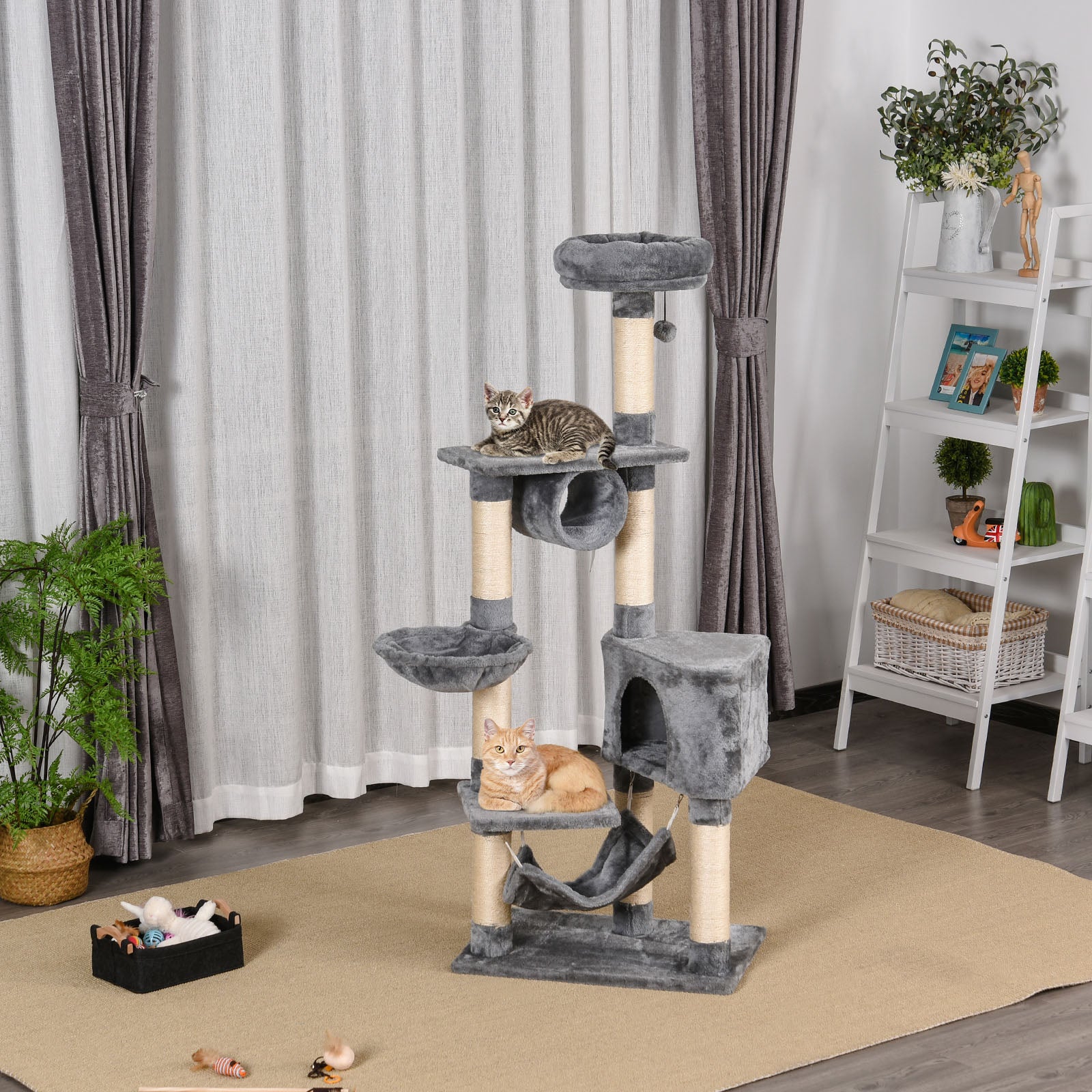 Cat Tree for Indoor Cats Condo Tower Multi-level Height 150CM Kittens Activity Stand House with Toys & Various Scratching Posts