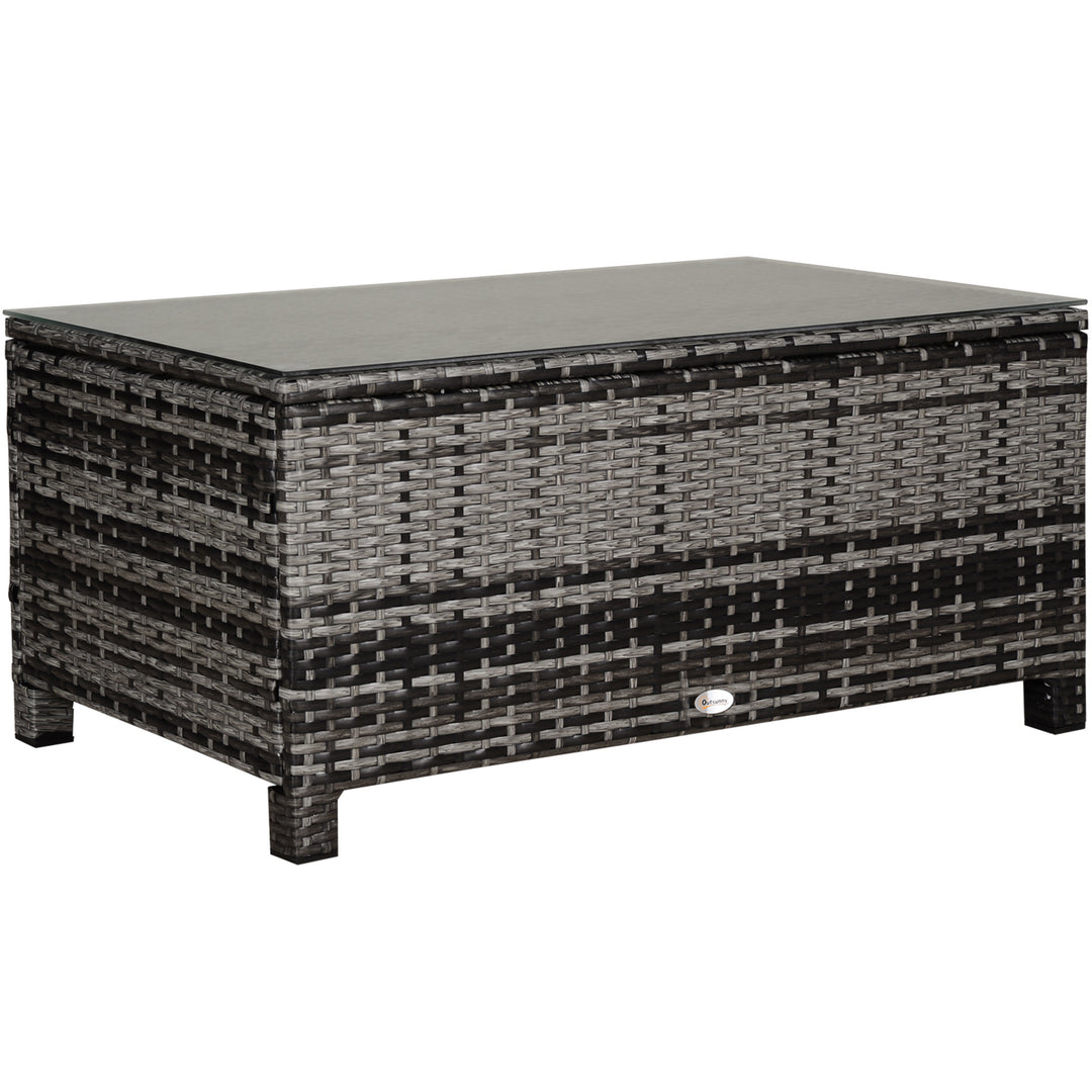 PE Rattan Garden Coffee Table, with Glass Table Top - Grey