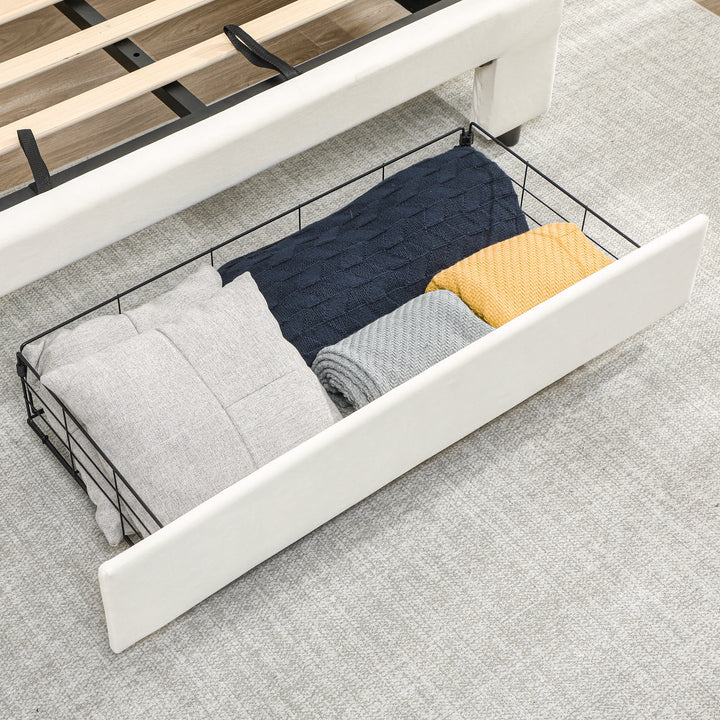 4ft6 Double Ottoman Bed Frame, with Front Drawer - Cream