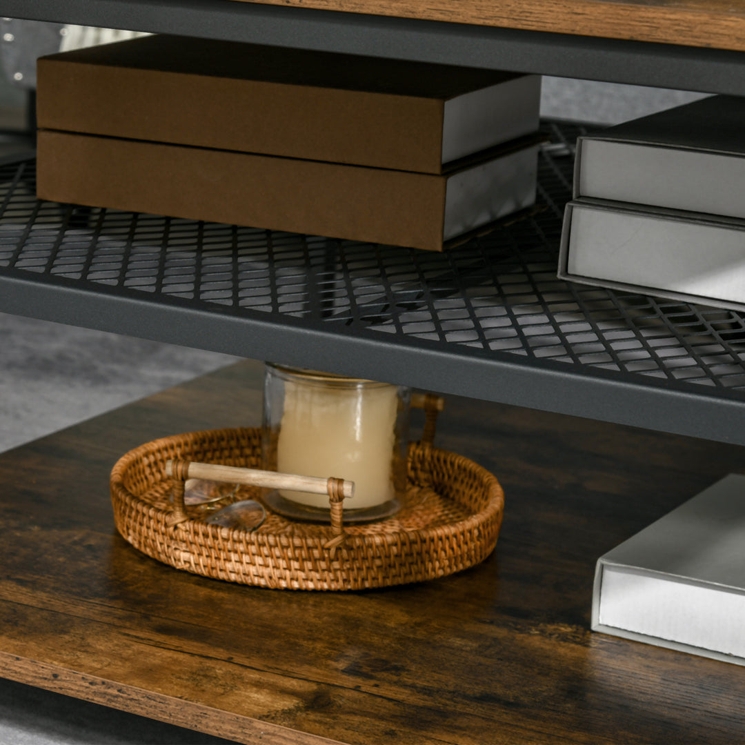 MCL Coffee Table, Living Room Table with 3-Tier Storage Shelves, Square Tea Table for Home Office, Rustic Brown