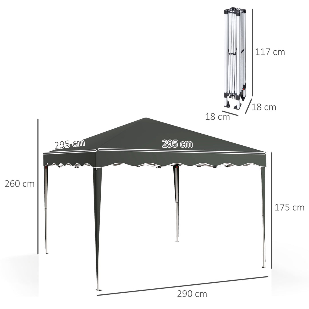 3 x 3cm Adjustable Height Pop-Up Gazebo, with Bag - Grey