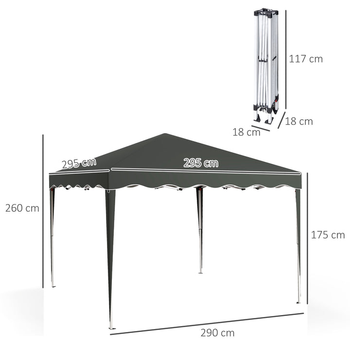 3 x 3cm Adjustable Height Pop-Up Gazebo, with Bag - Grey