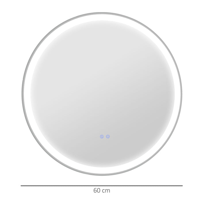 Kleankin LED Illuminated Bathroom Mirror, Round, 3 Colour Temperatures, Anti-Fog, Frameless, Hardwired, 60x60cm | Aosom UK