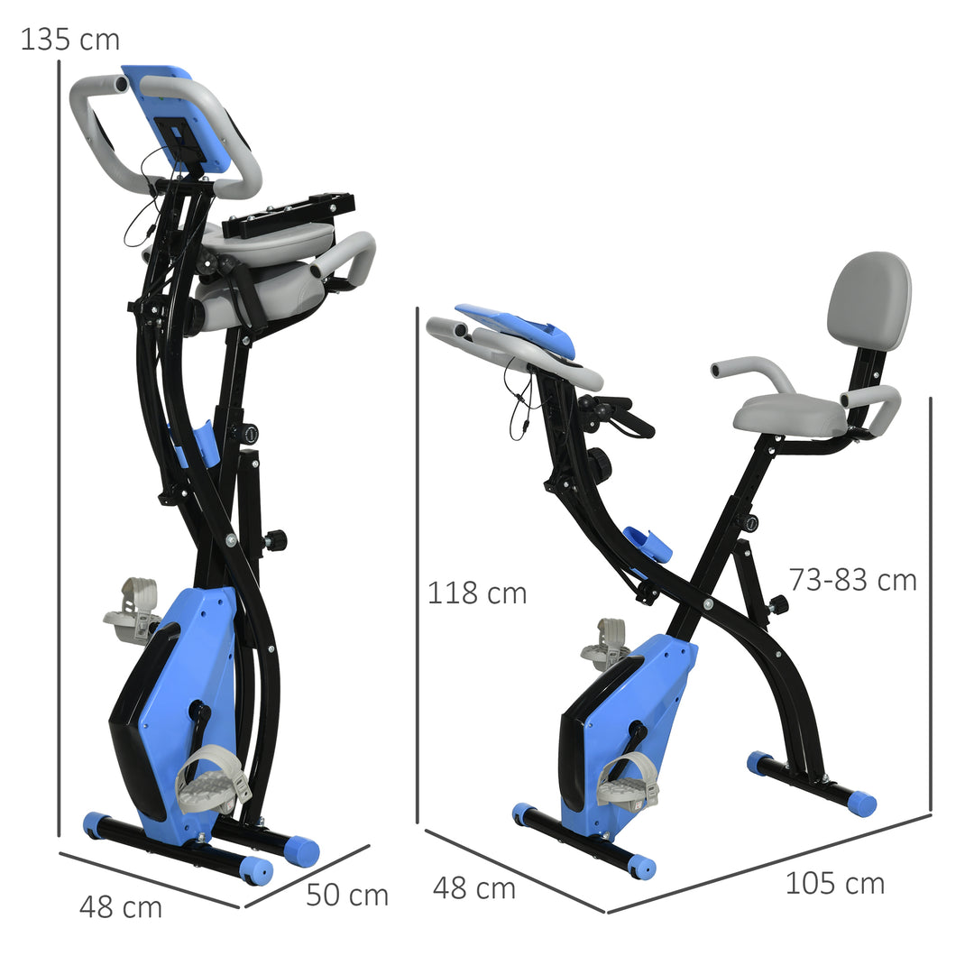 MCL 2-in-1 Folding Exercise Bike with 8-Level Magnetic Resistance, Arm Resistance Band, Pulse Sensor, Blue