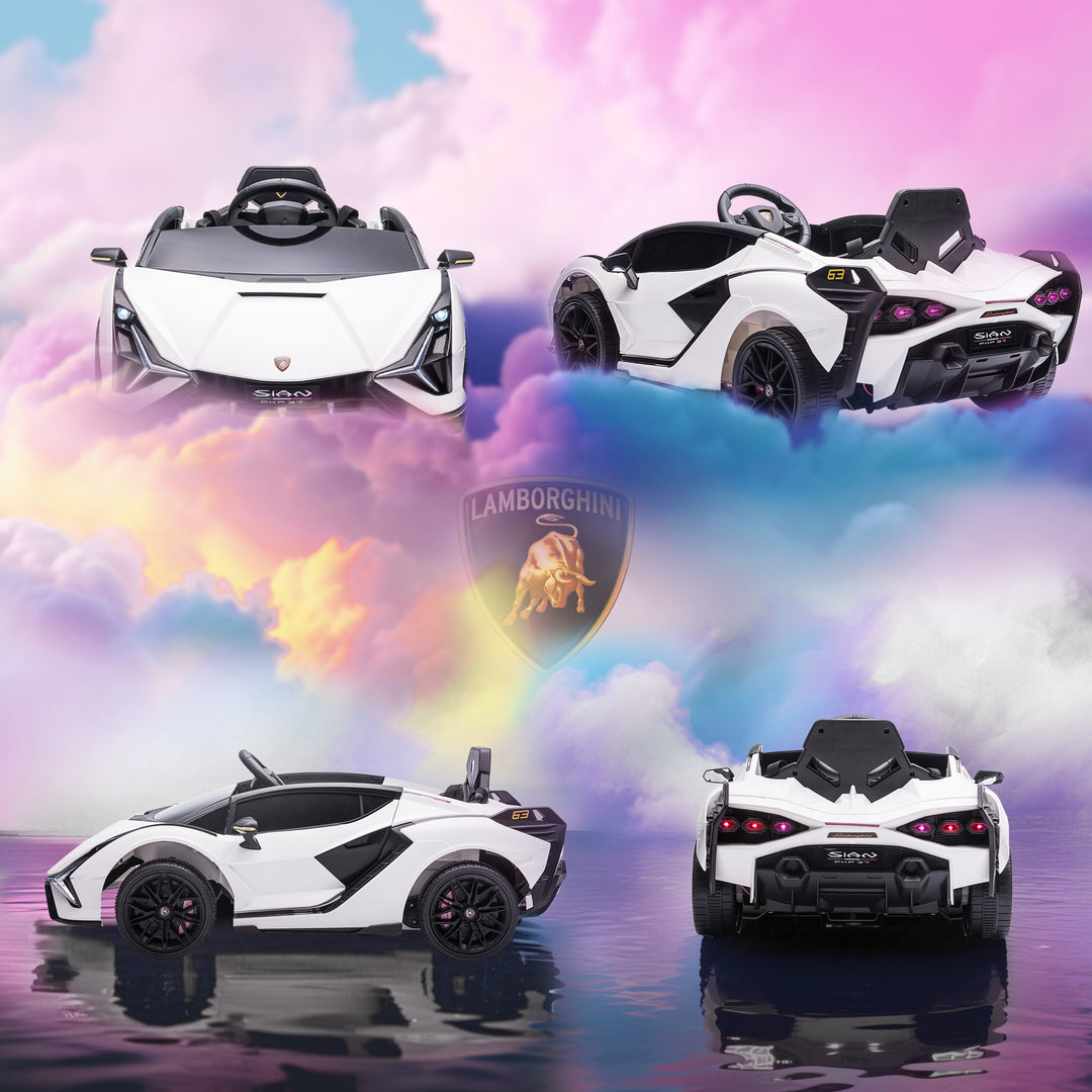 MCL Lamborghini Sian Licensed 12V Electric Car for Kids 2 Motors Toy Car with Remote Control Music Lights MP3 for 3-5 Years White