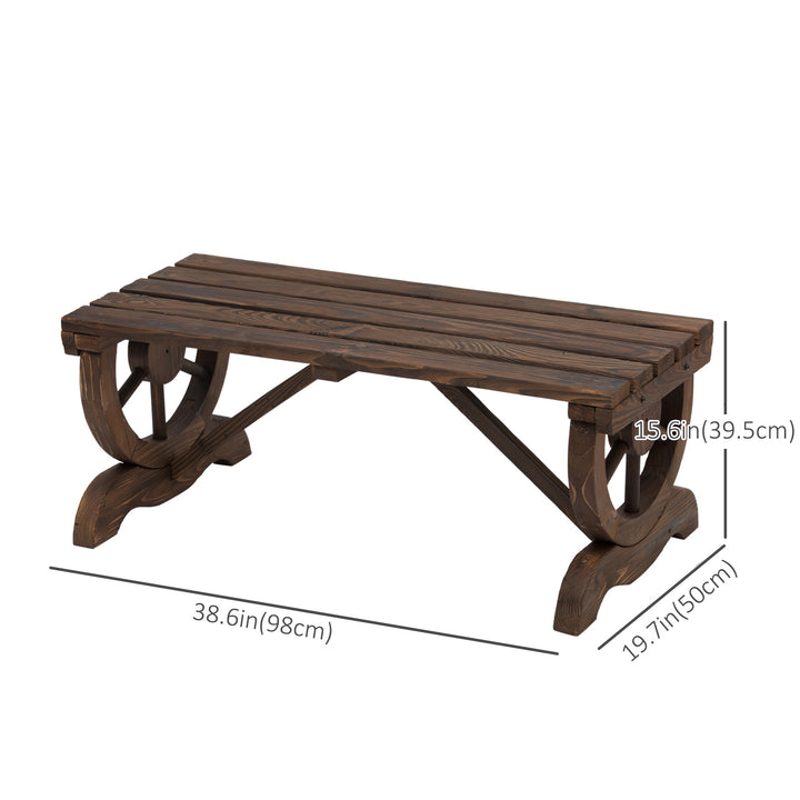 MCL Garden Rustic Wooden Bench Wheel-Shaped Legs Slatted Seat Stable Reinforced Structure Outdoor Patio Garden 2-Person Bench Seat - Brown