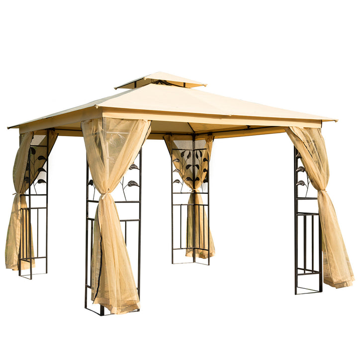 Outsunny 3x3 m Double Top Gazebo-Beige