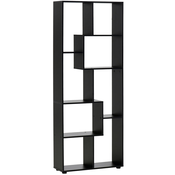 HOMCOM 8-Tier Bookshelf: Freestanding Melamine Display Unit, Anti-Tip Pads, Modern Black Grid Storage Stand | Aosom UK