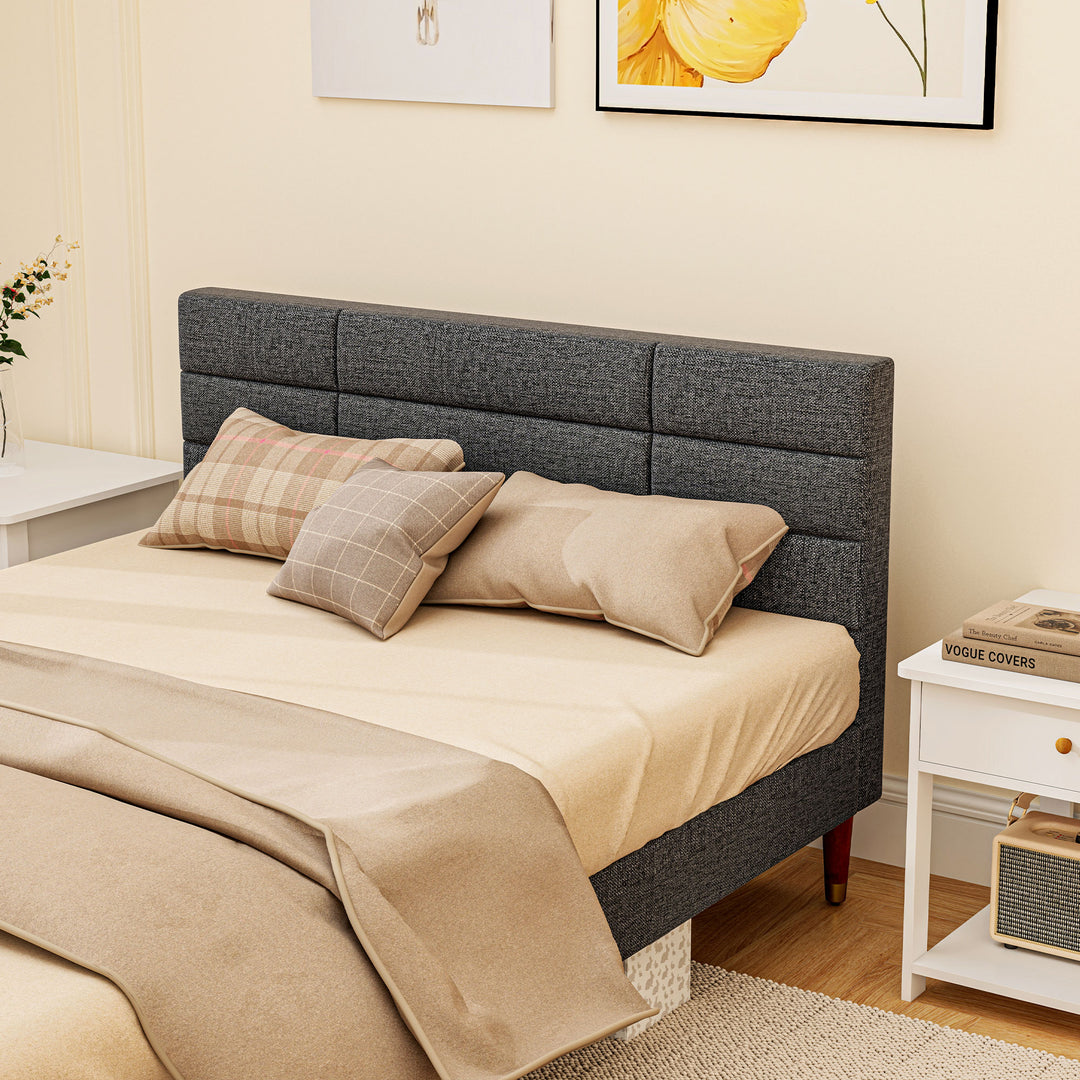 Upholstered Double Bed Frame, with Slats - Grey
