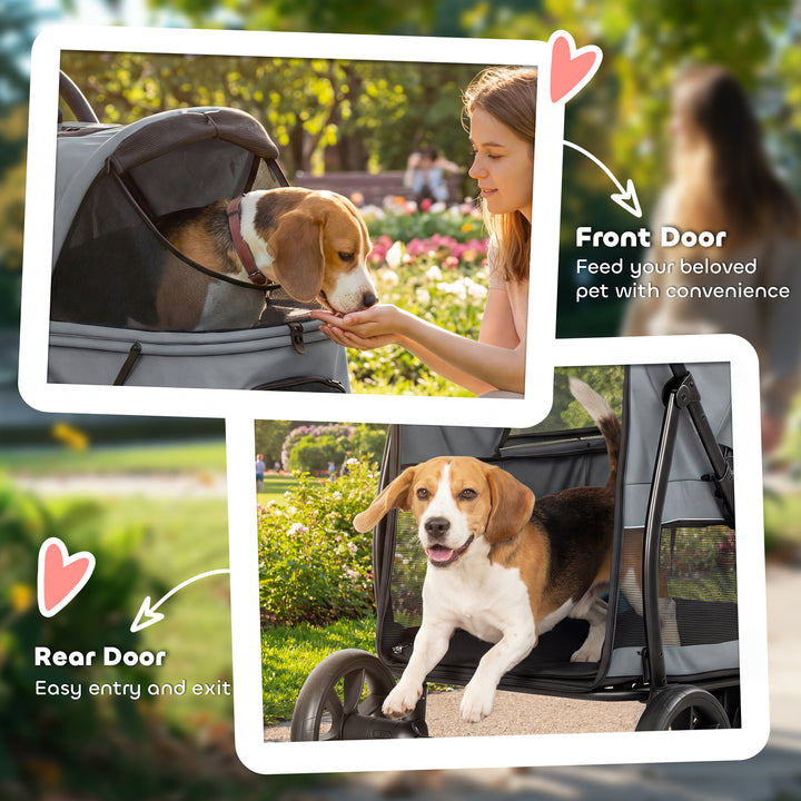 Dog Stroller, 3 Wheels Pet Stroller with Dual Entry, Easy One-Click Qu