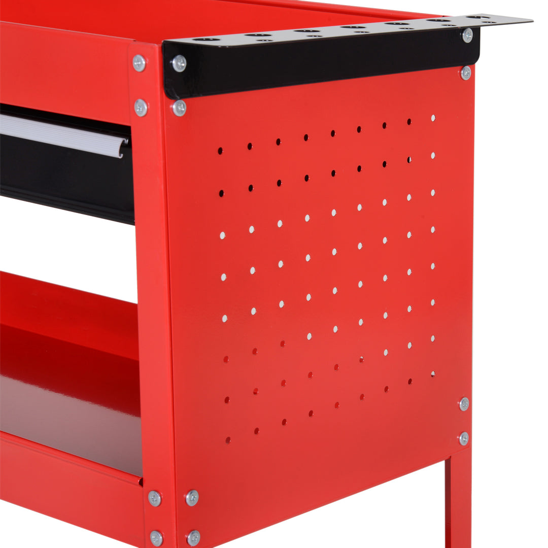 DURHAND 3-Tier Tool Trolley Cart Storage Shelf Roller Cabinet DIY Box Garage Workshop with Drawer Red | Aosom UK