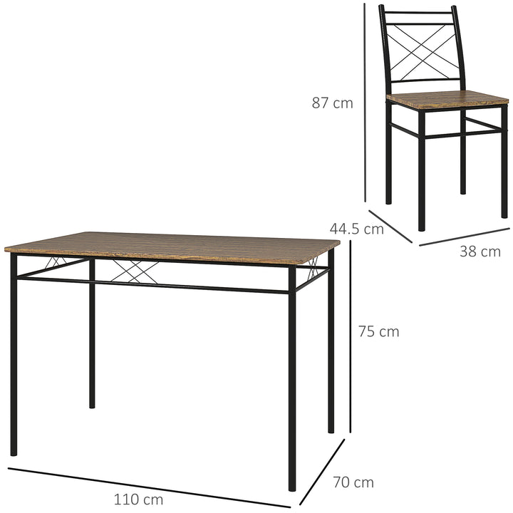 Modern Dining Table Set for 4, Space-Saving 5 Pieces Kitchen Table Set with Rectangle Table and Steel Frame, Oak