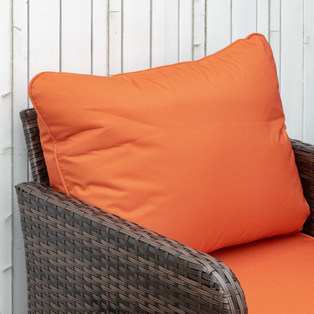 MCL 5 Pieces PE Rattan Garden Furniture Set with 10cm Thick Padded Cushions, Wicker Weave Outdoor Seating Chairs with 2 Armchairs, 2 Stools, Glass Top Table, Brown