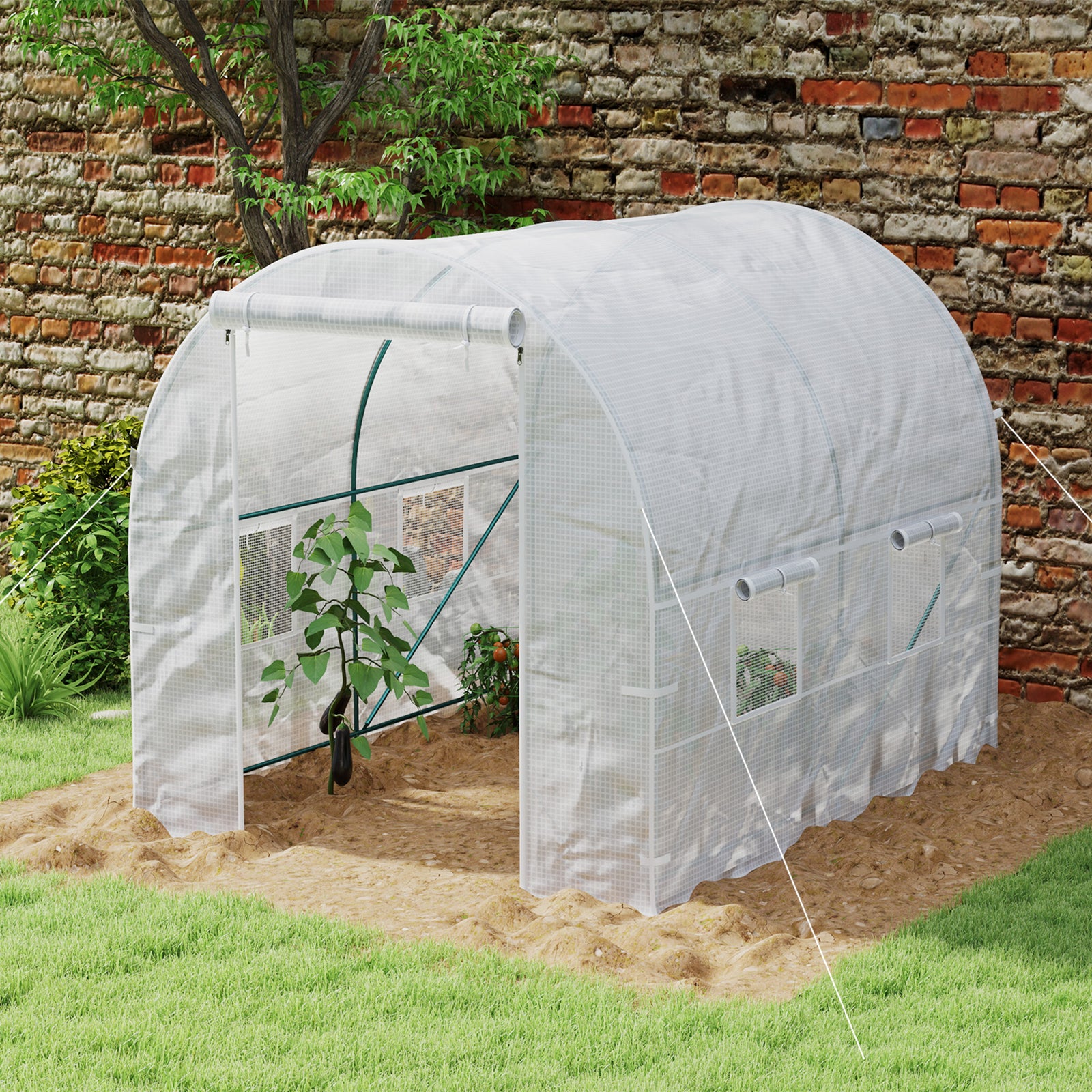 245 x 200cm Polytunnel Greenhouse - White