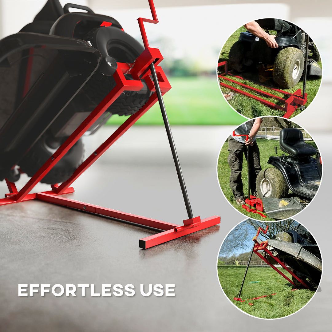 400 kg Foldable Ride-On Mower Jack Lift, Adjustable Steel Lifting Device, for Lawn Mower, ATV, Red