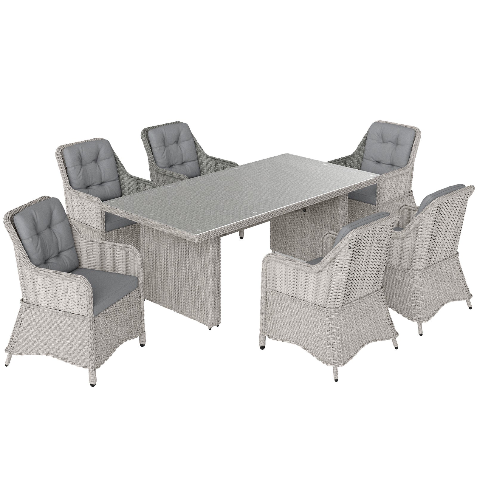 Seven-Piece Rattan Dining Set - Mixed Grey